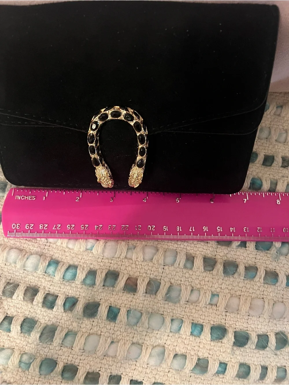 INSPIRED Black Suede Clutch with Gold Snake-Head Accent